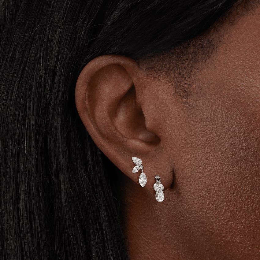 Marquise Pear Diamond Echo Threaded Stud Earring White Gold 13.7mm B Direction