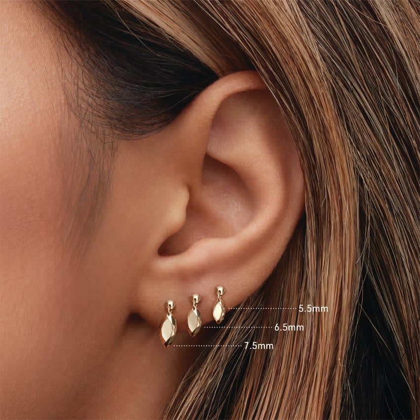 Faceted Gold Marquise Threaded Charm Earring Yellow Gold 7.5mm