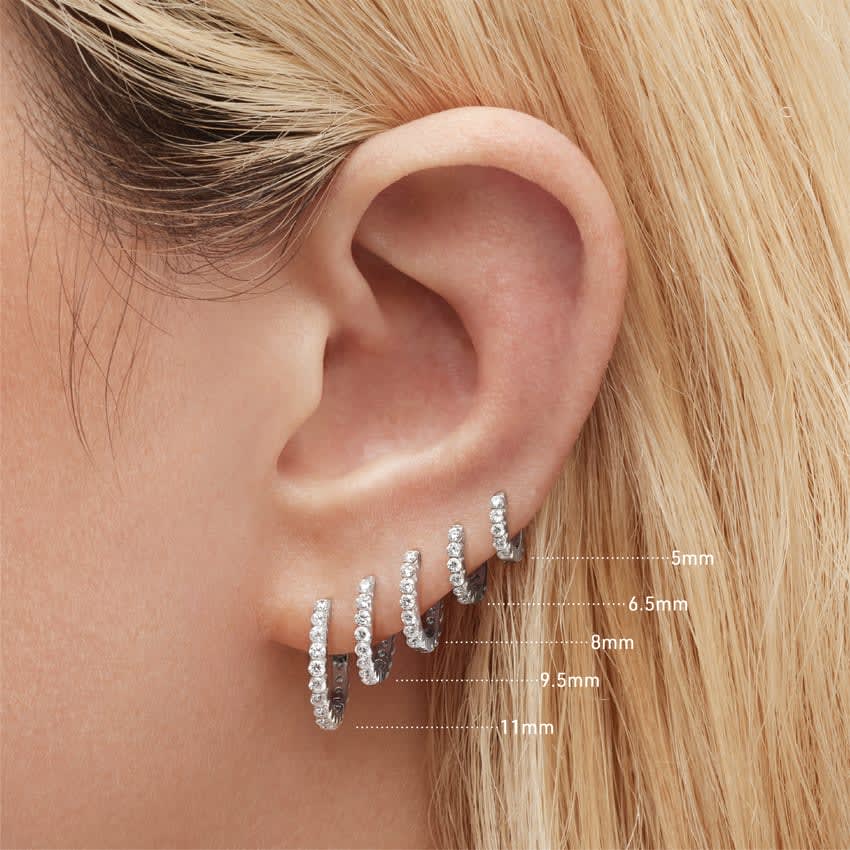 Invisible Set Diamond Eternity Hoop Earring White Gold 6.5mm