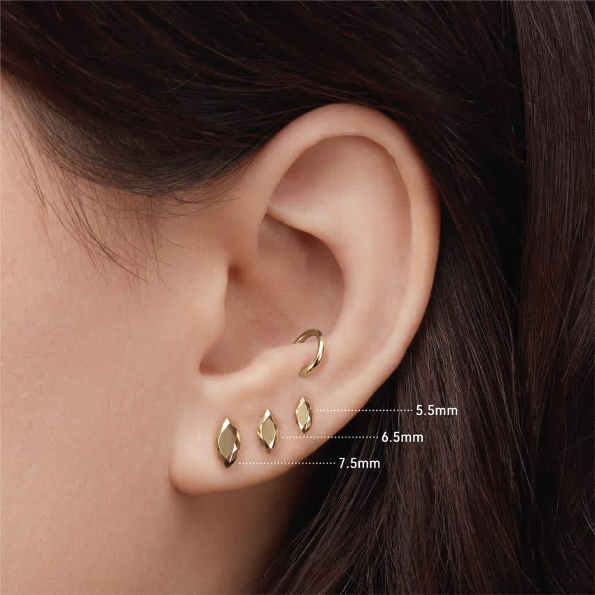 Faceted Gold Marquise Threaded Stud Earring Yellow Gold 7.5mm