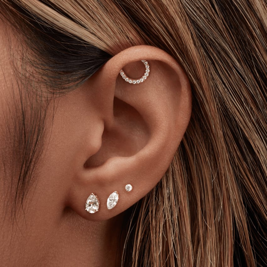 Invisible Set Diamond Threaded Stud Earring Rose Gold 2.5mm