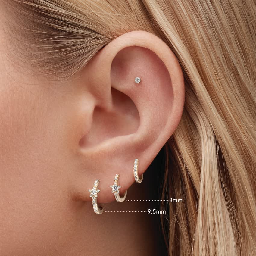 Diamond Star Eternity Hoop Earring Yellow Gold 8mm