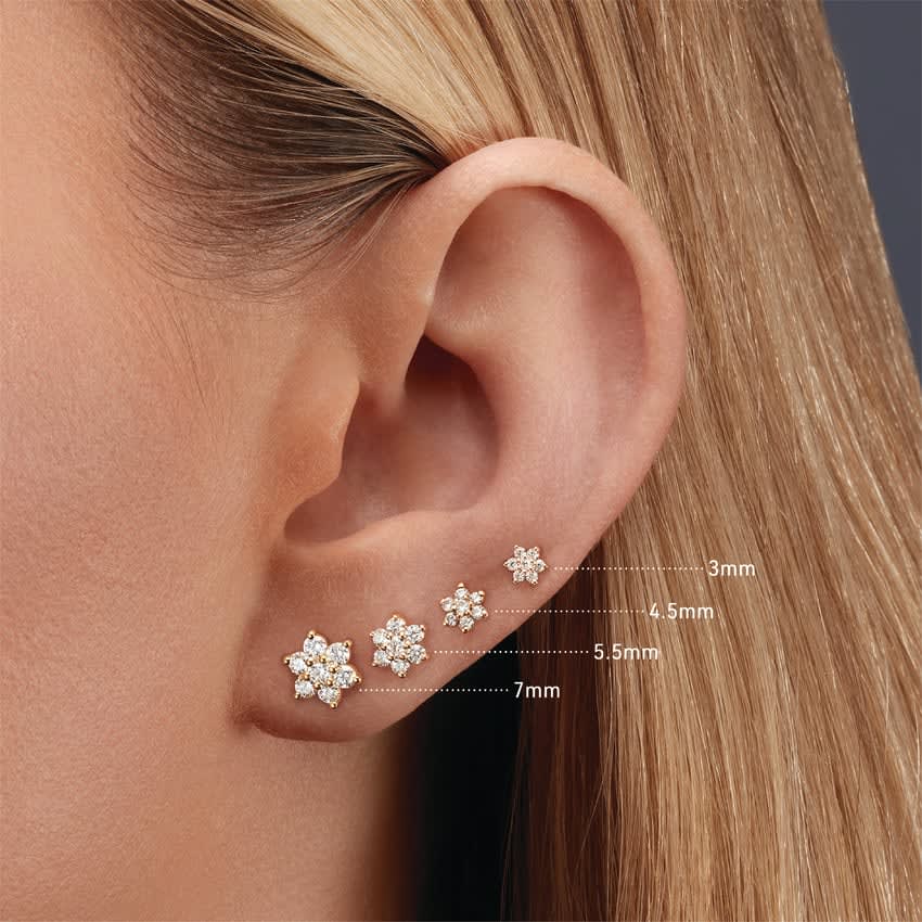 Diamond Flower Threaded Stud Earring White Gold 5.5mm