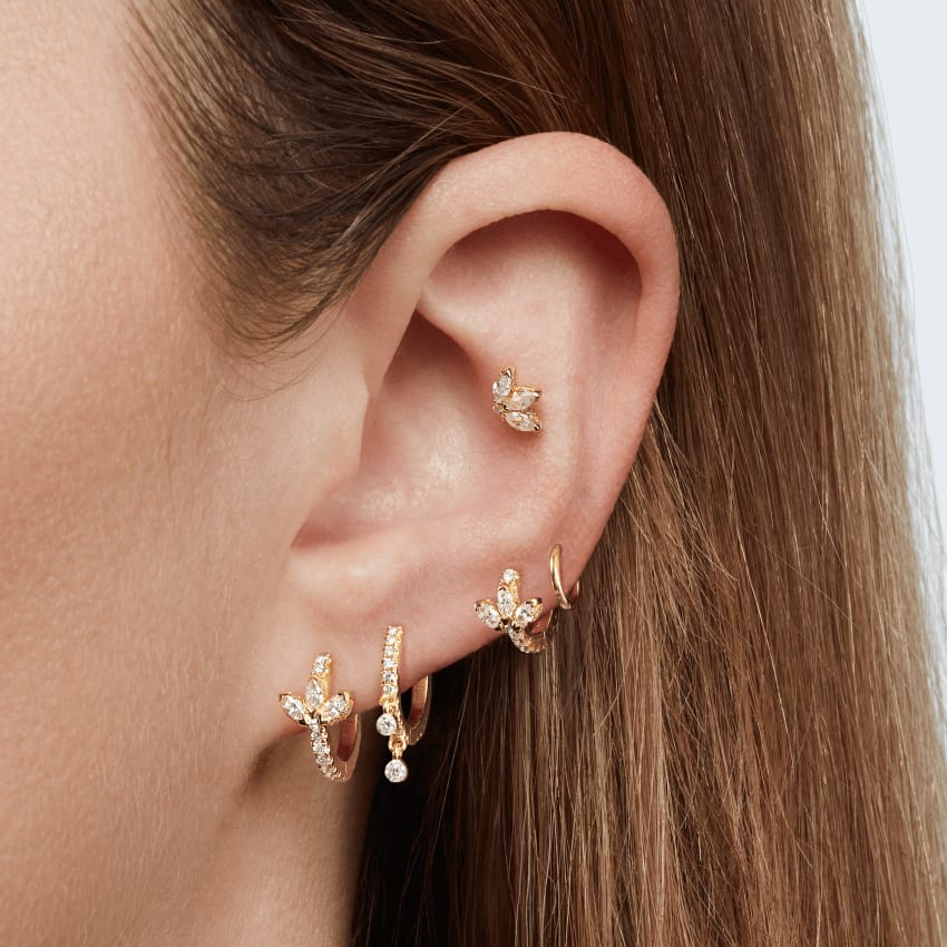 Diamond Lotus Eternity Hoop Earring Rose Gold 6.5mm