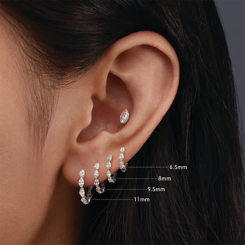 Invisible Set Diamond Marquise Eternity Hoop Earring Black Gold 6.5mm