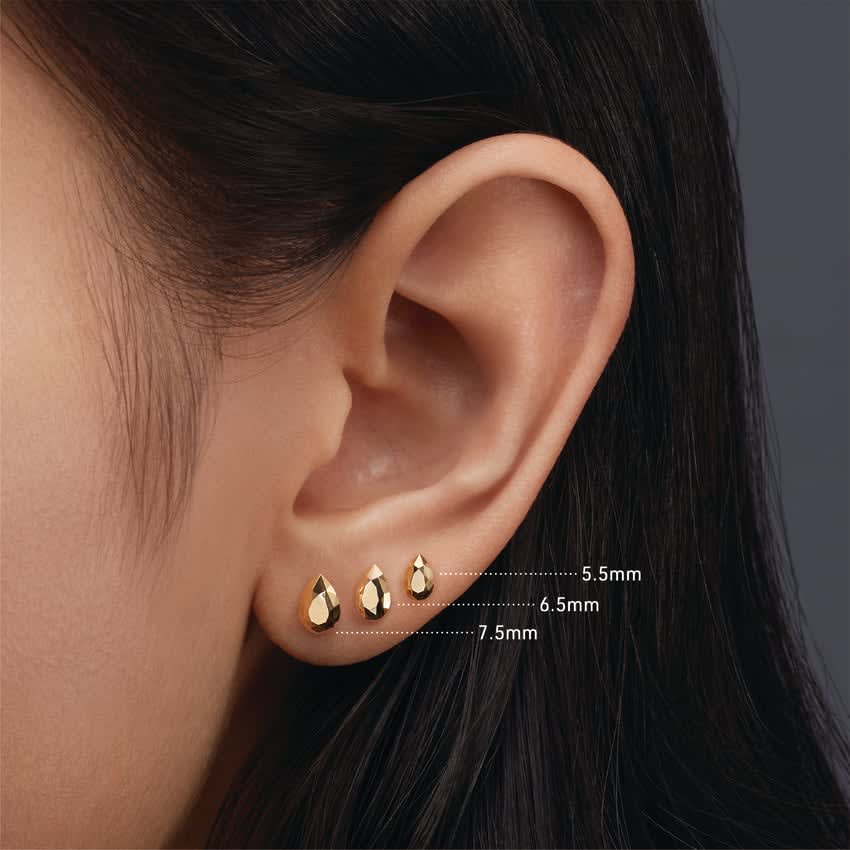 Faceted Gold Pear Threaded Stud Earring White Gold 6.5mm
