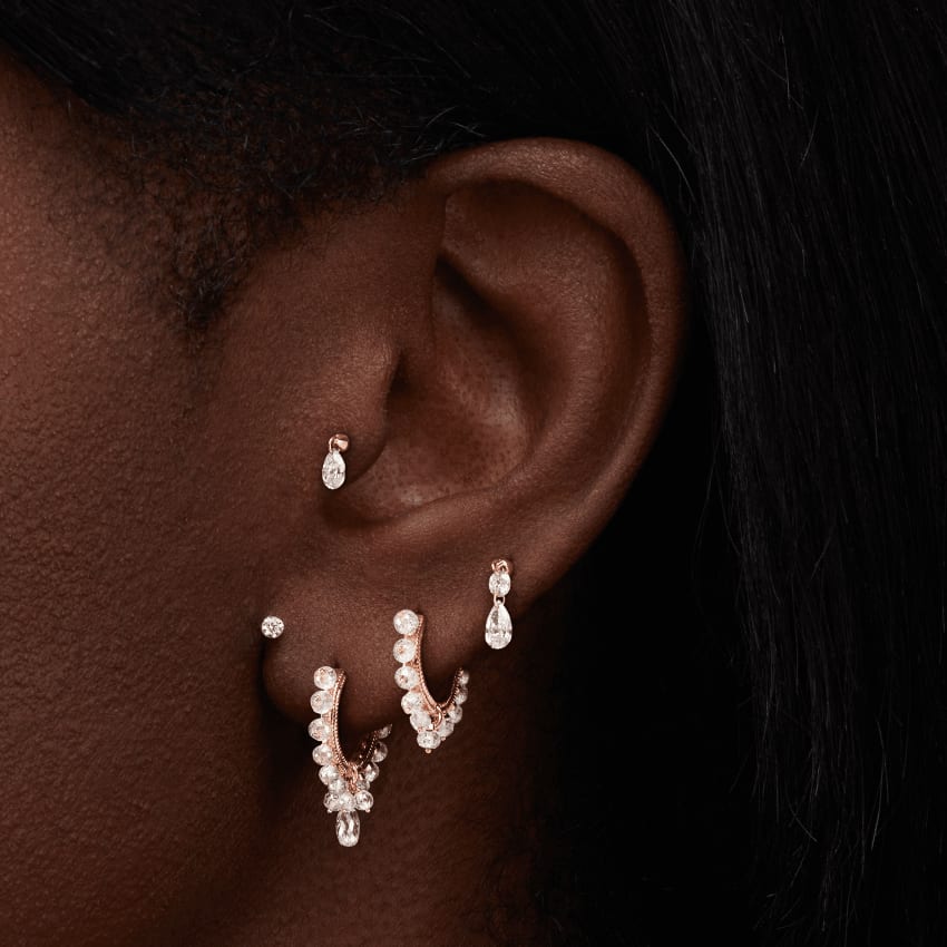 Diamond Coronet with Briolette Hoop Earring White Gold 9.5mm