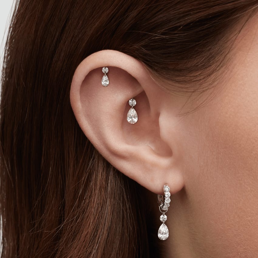 Floating Double Diamond Threaded Charm Earring Rose Gold 2mm / 5mm