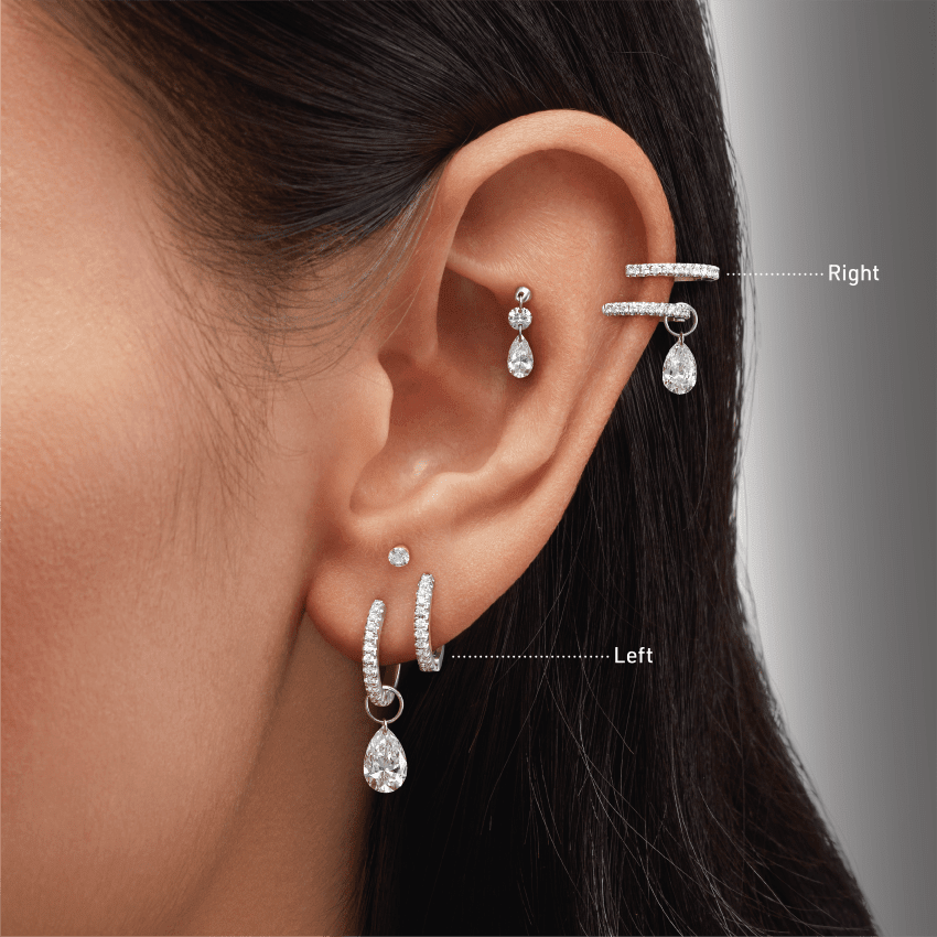 Diamond Double Linked Eternity Hoop Earring and Cuff White Gold 8mm Right