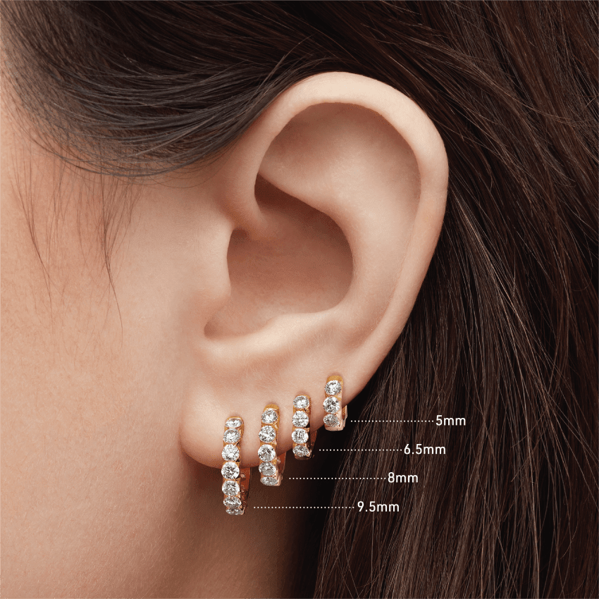 Invisible Set Large Diamond Eternity Hoop Earring Yellow Gold 6.5mm