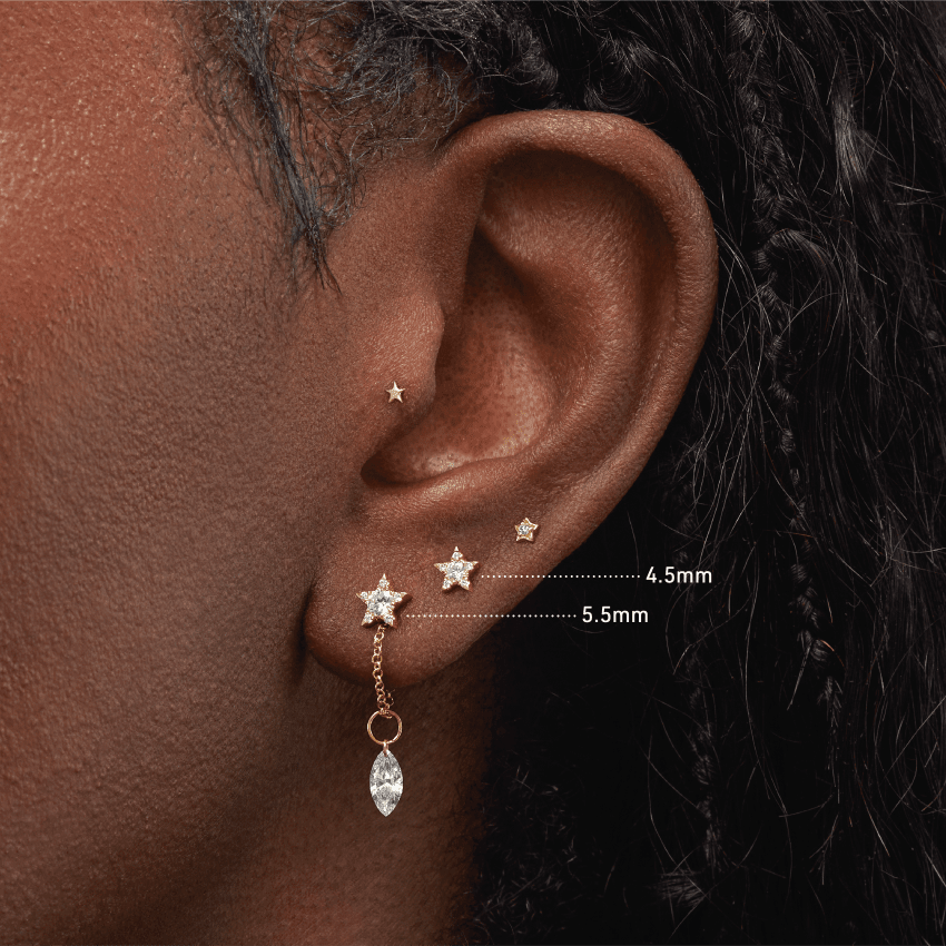 Diamond Star Threaded Stud Earring Rose Gold 4.5mm