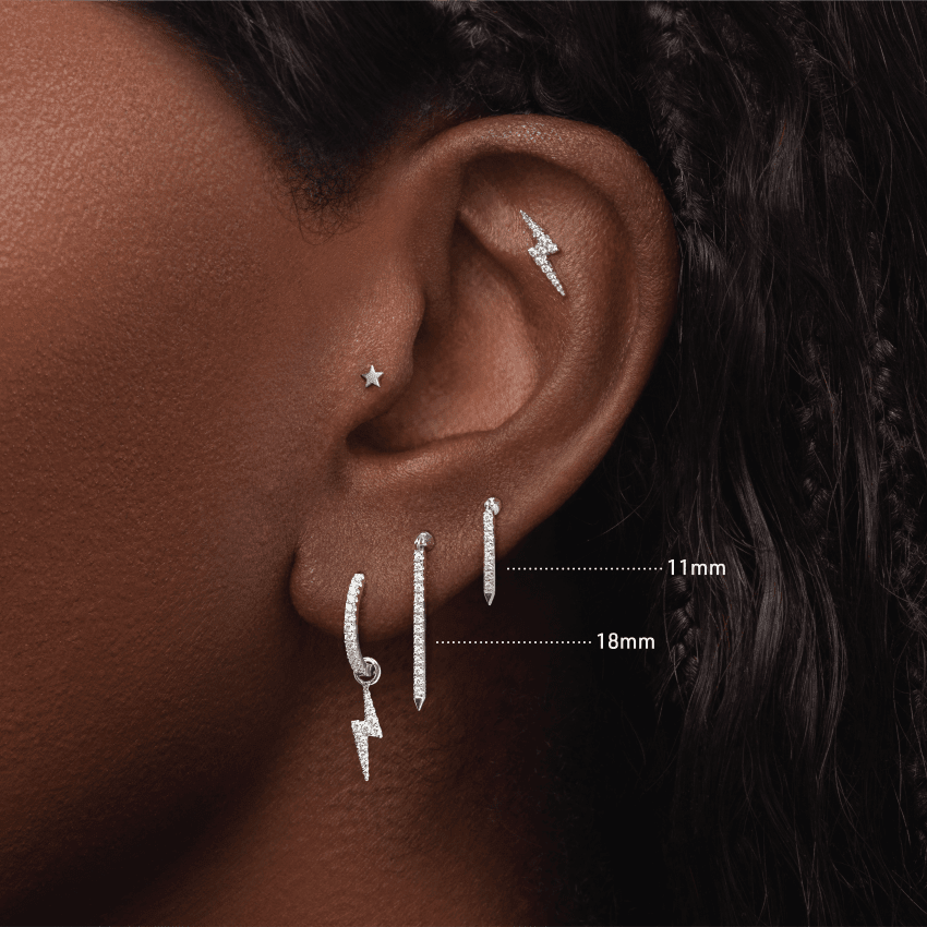 Diamond Eternity Bar Charm Stud Earring Rose Gold 18mm