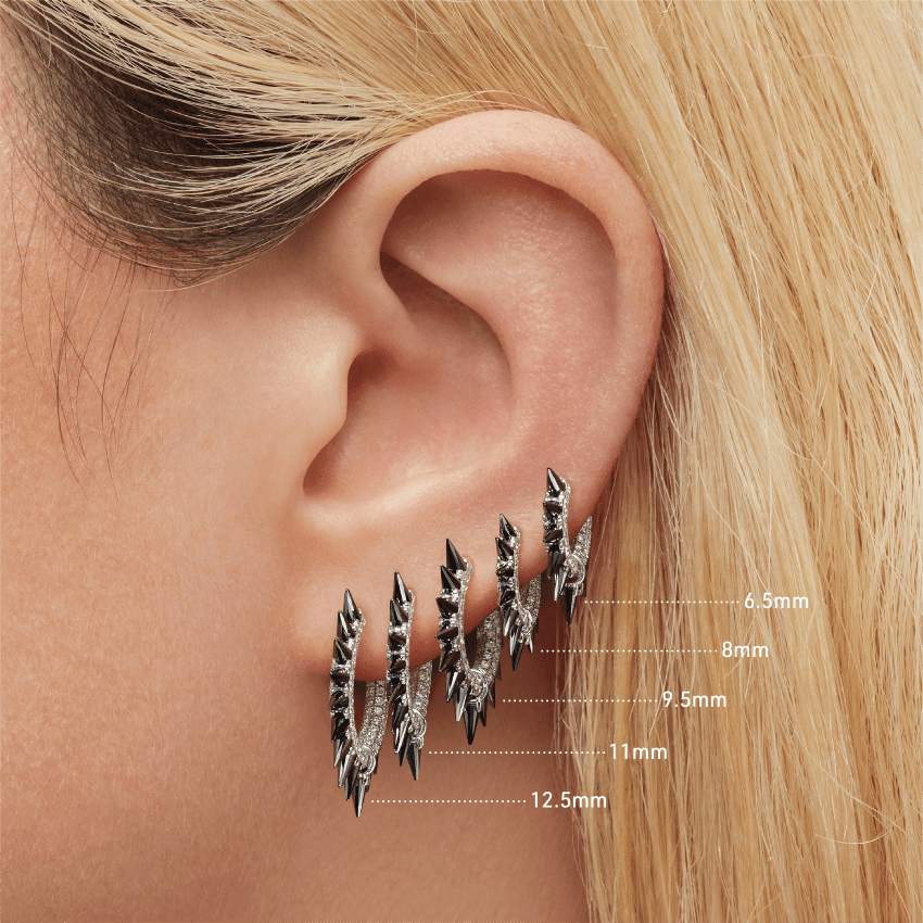 Black Moissanite Mohawk and Diamond Pavé Hoop Earring Yellow Gold 11mm