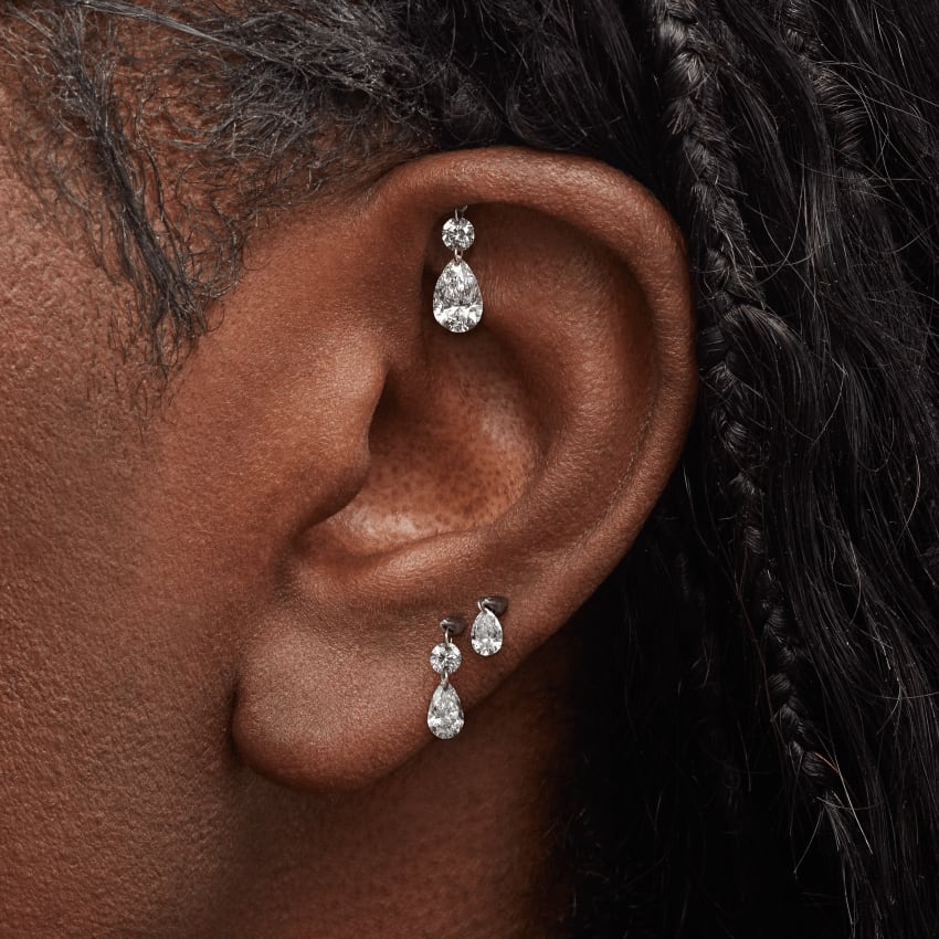 Floating Double Diamond Threaded Charm Earring Rose Gold 2mm / 5mm