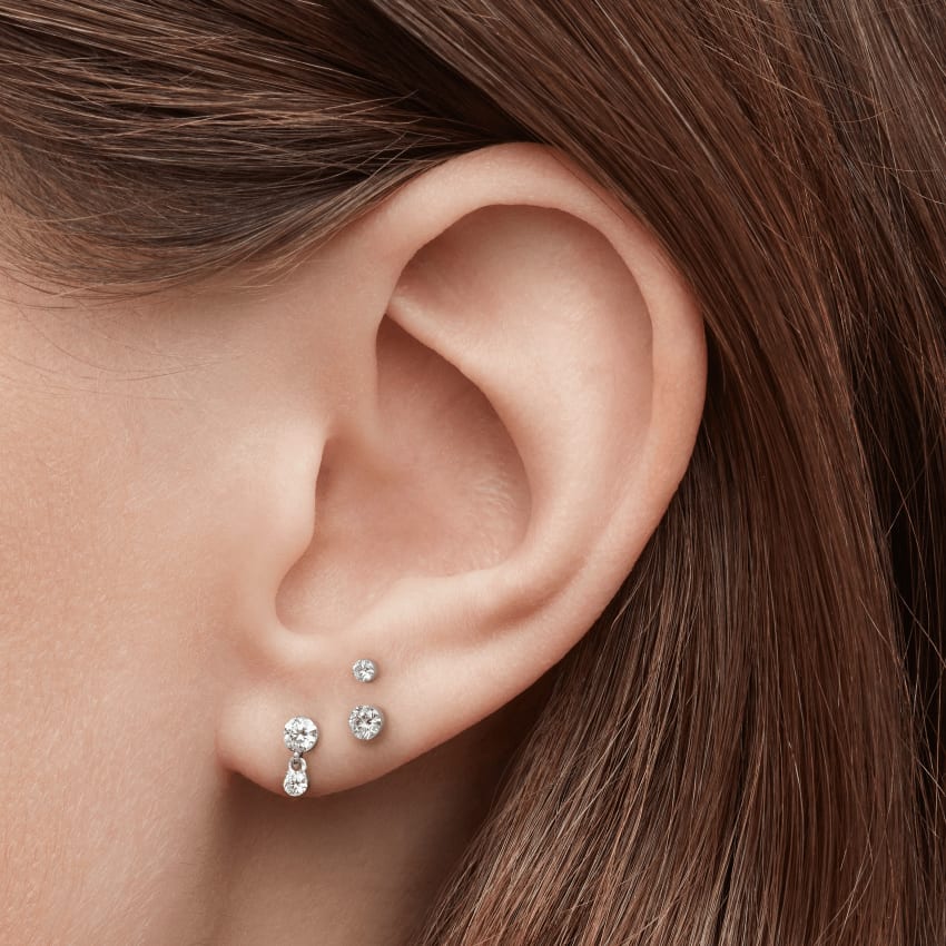 Invisible Set Diamond Dangle Threaded Stud Earring Rose Gold 3mm / 2mm