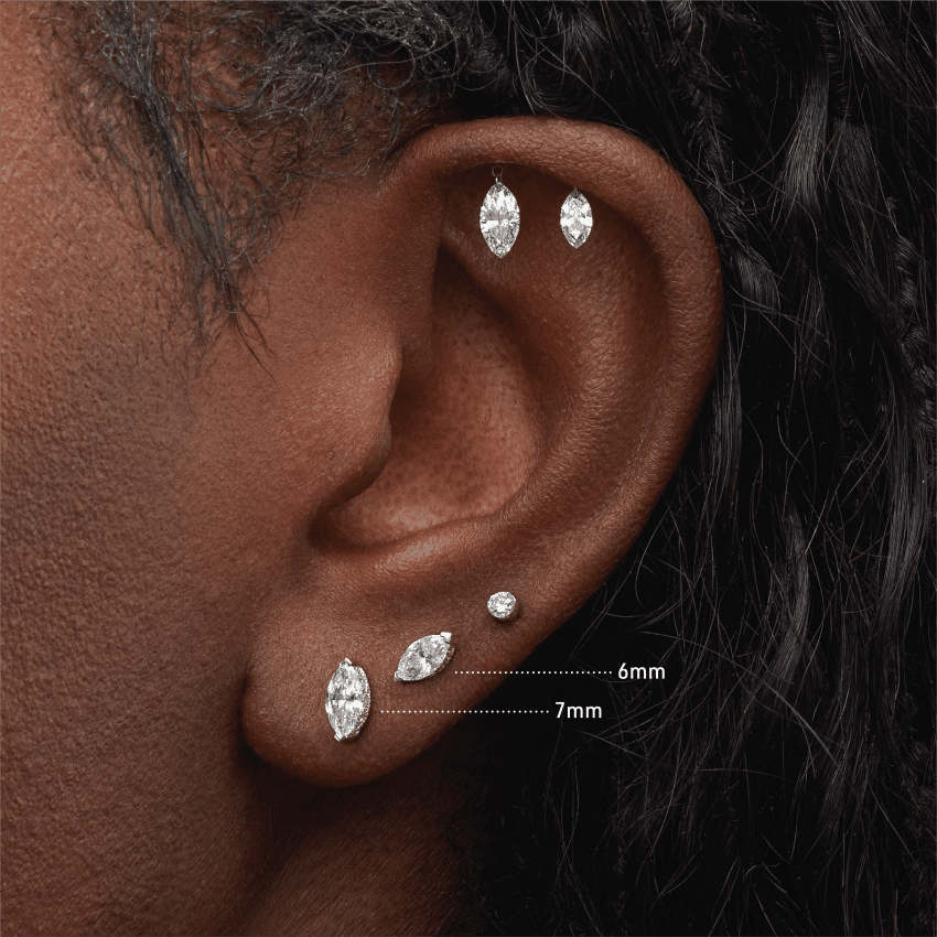 Marquise Diamond Threaded Stud Earring Rose Gold 6mm