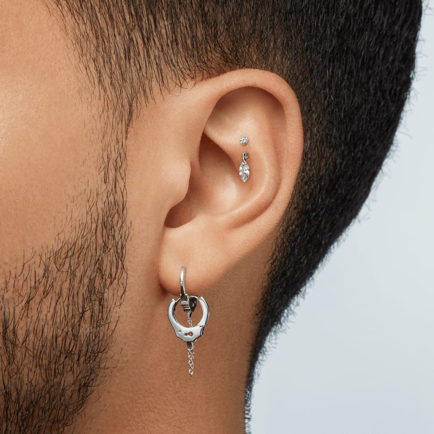 Handcuff Hoop Earring with Medium Chain Rose Gold 8mm
