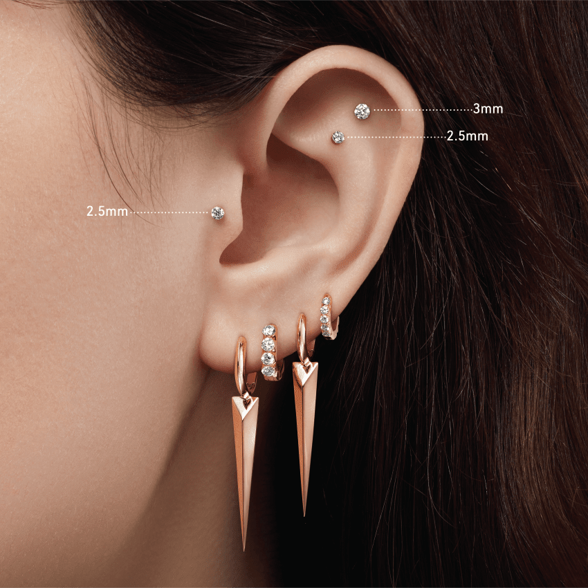 Invisible Set Diamond Threaded Stud Earring White Gold 2.5mm