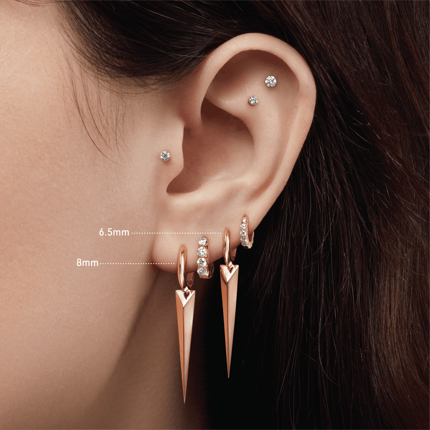 Faceted Grand Spike Hoop Earring White Gold 6.5mm