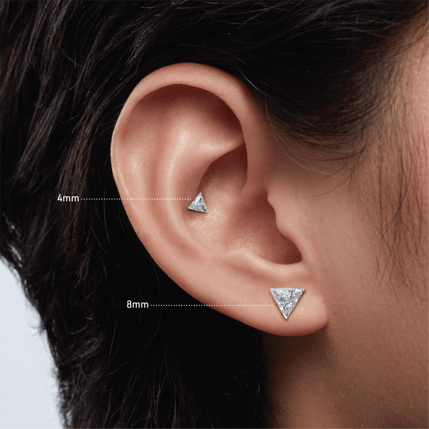 Invisible Set Triangle Diamond Stud Earring White Gold 8mm