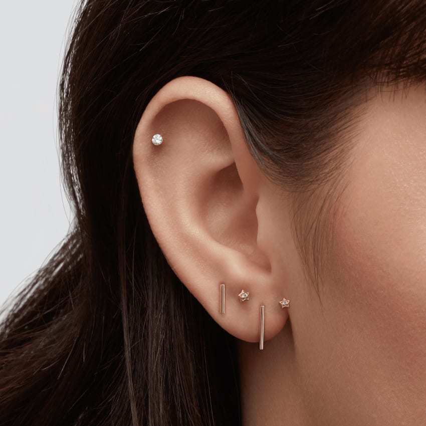 Diamond Solitaire Star Stud Earring Yellow Gold 3mm