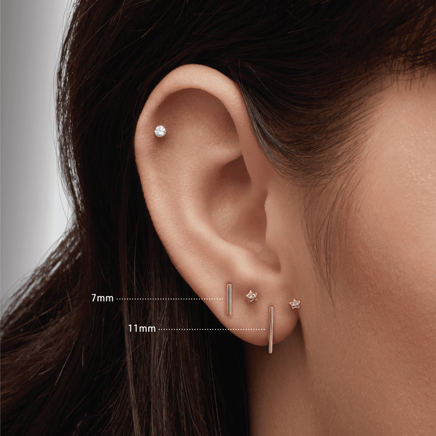 Polished Round Bar Threaded Stud Earring Yellow Gold 11mm