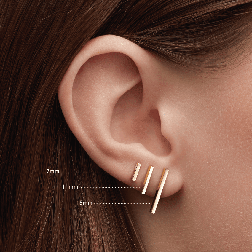 Polished Square Bar Threaded Stud Earring Yellow Gold 7mm