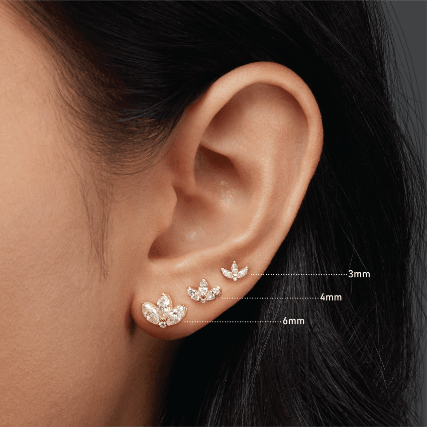 Engraved Diamond Lotus Stud Earring Rose Gold 4mm