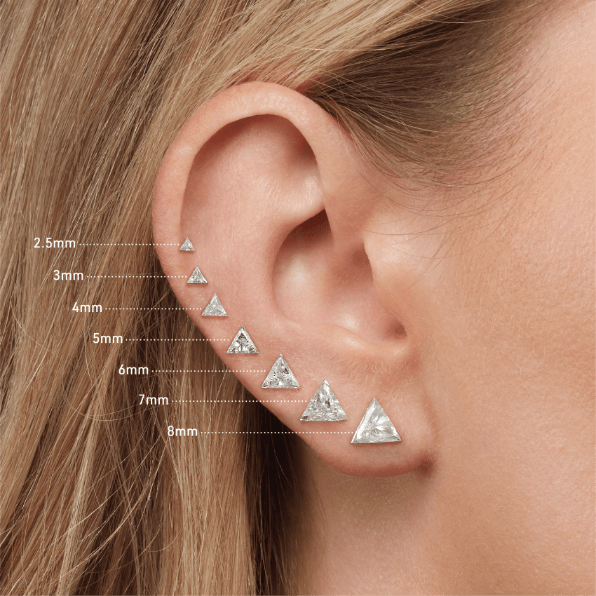 Invisible Set Triangle Diamond Threaded Stud Earring Rose Gold 4mm