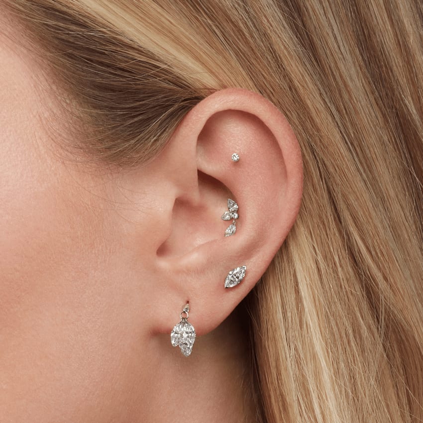 Marquise Pear Diamond Echo Threaded Stud Earring White Gold 10.5mm B Direction