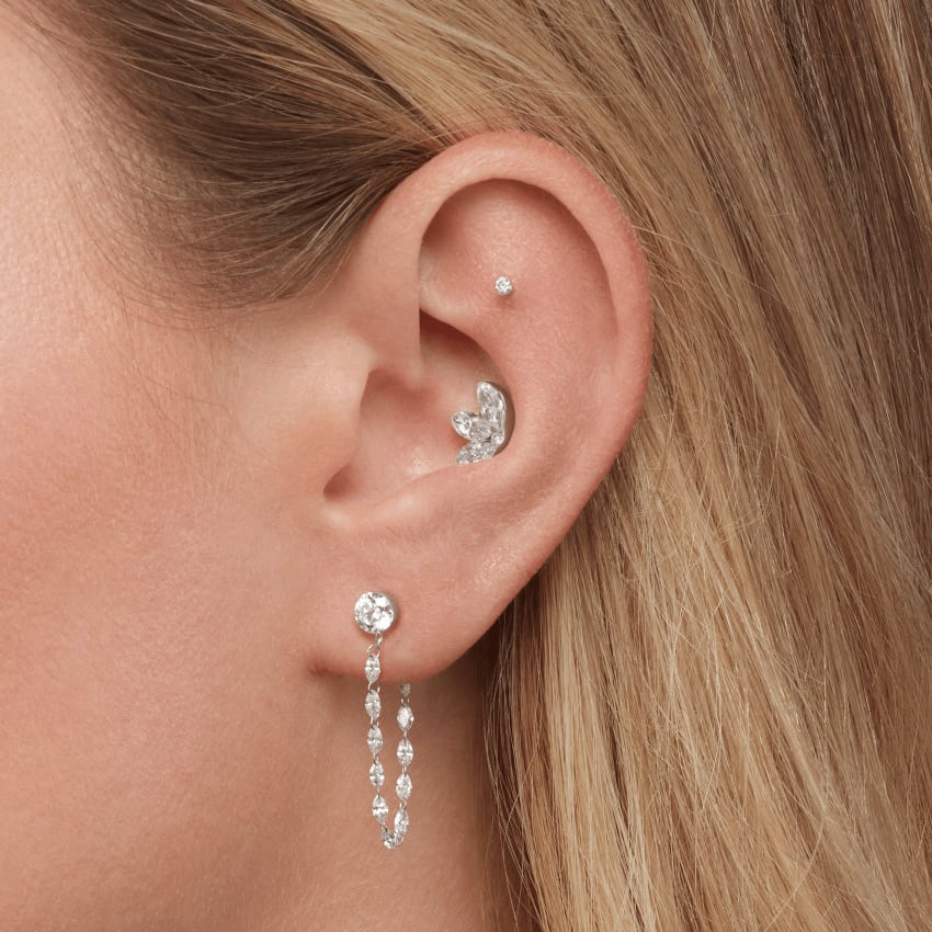 Invisible Diamond Lotus Threaded Stud Earring White Gold 6mm