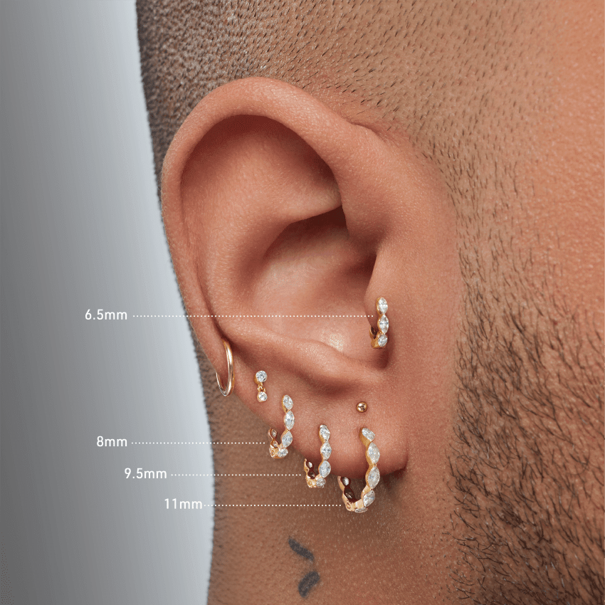 Invisible Set Diamond Marquise Eternity Hoop Earring White Gold 9.5mm