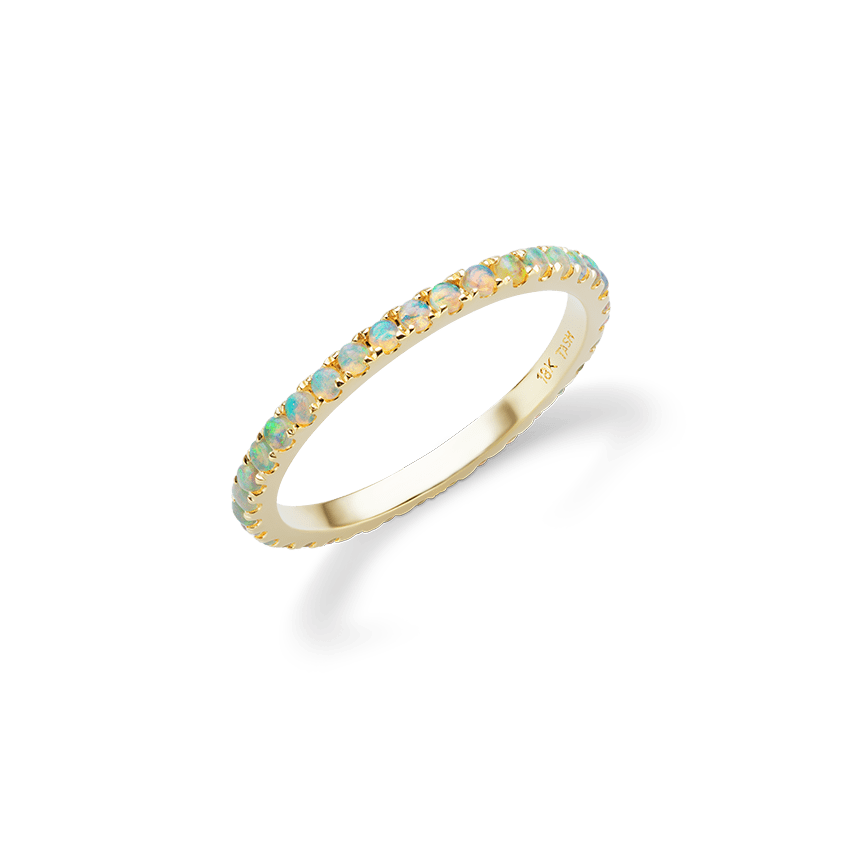 Opal Eternity Finger Ring Yellow Gold US 4