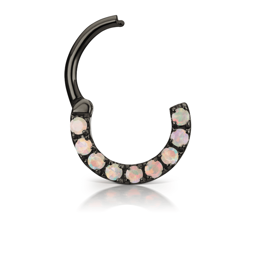 Opal Horizontal Eternity Hoop Earring Black Gold 6.5mm 16 Gauge = 1.3mm