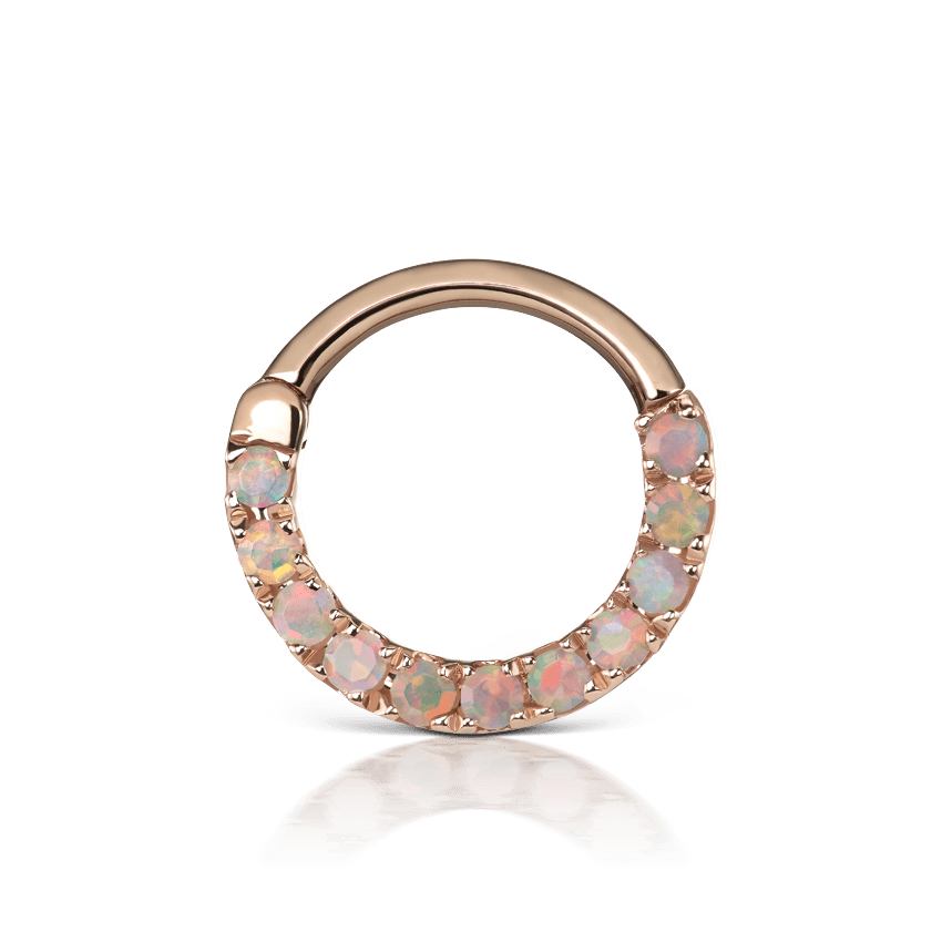 Opal Horizontal Eternity Hoop Earring Rose Gold 8mm 16 Gauge = 1.3mm