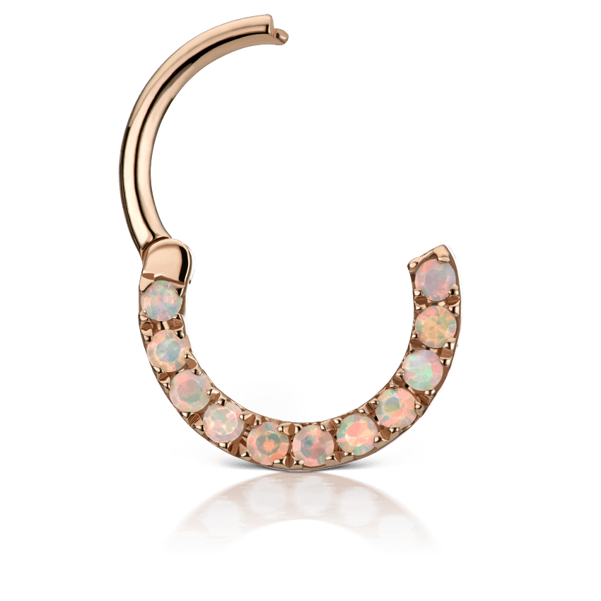 Opal Horizontal Eternity Hoop Earring Rose Gold 8mm 16 Gauge = 1.3mm