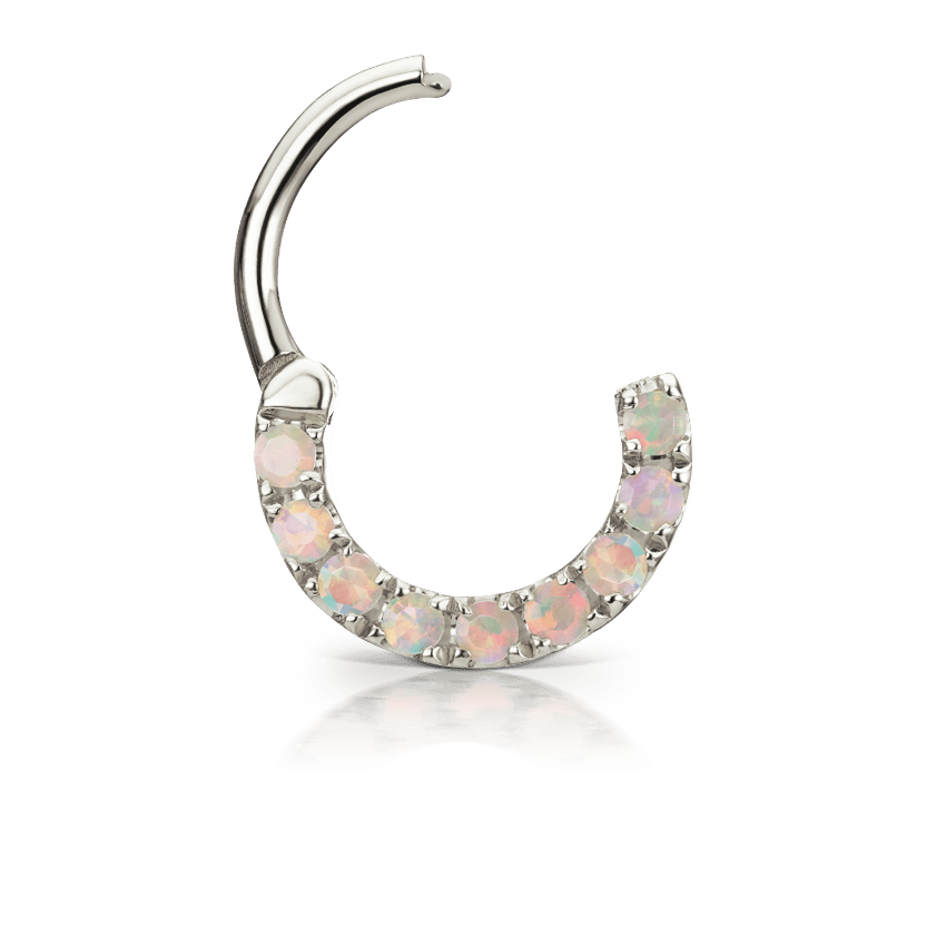 Opal Horizontal Eternity Hoop Earring White Gold 6.5mm 16 Gauge = 1.3mm