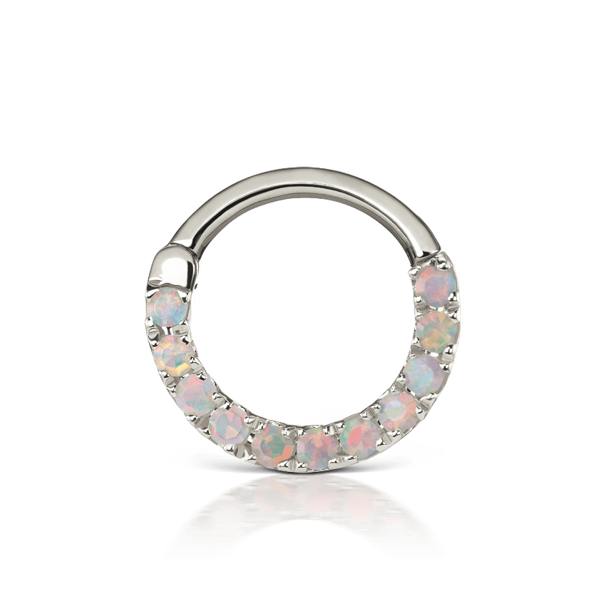 Opal Horizontal Eternity Hoop Earring White Gold 8mm 16 Gauge = 1.3mm