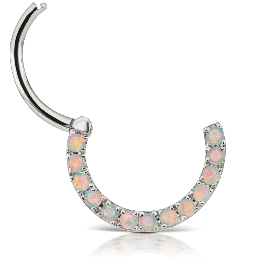 Opal Horizontal Eternity Hoop Earring White Gold 9.5mm 16 Gauge = 1.3mm