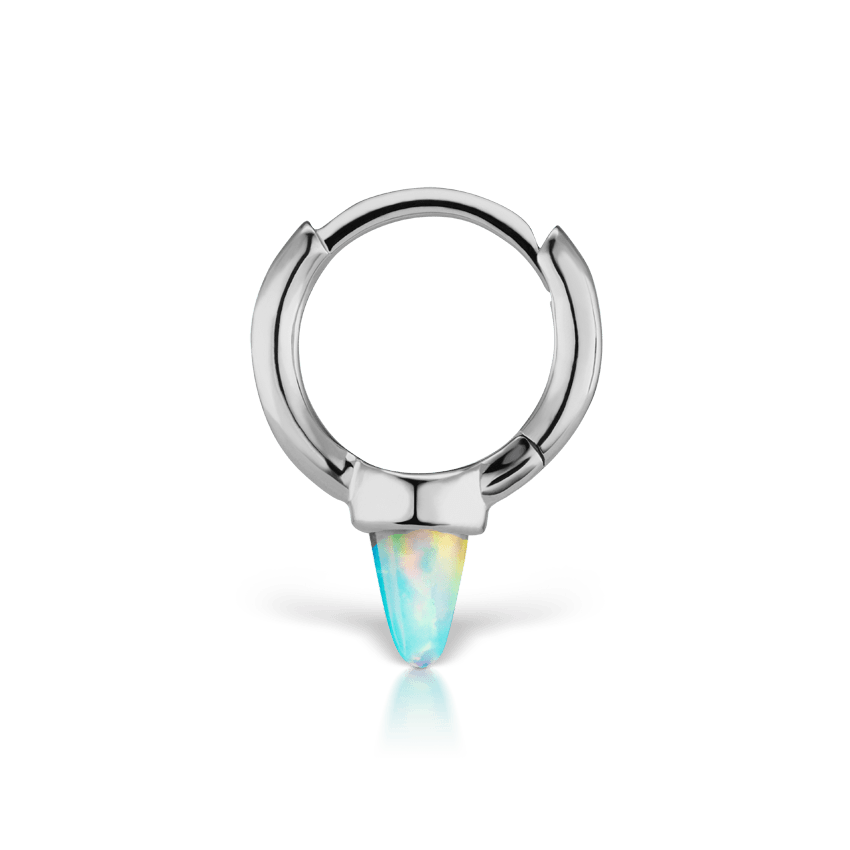 Opal Single Short Spike Hoop Earring (Non Rotating) White Gold 6.5mm