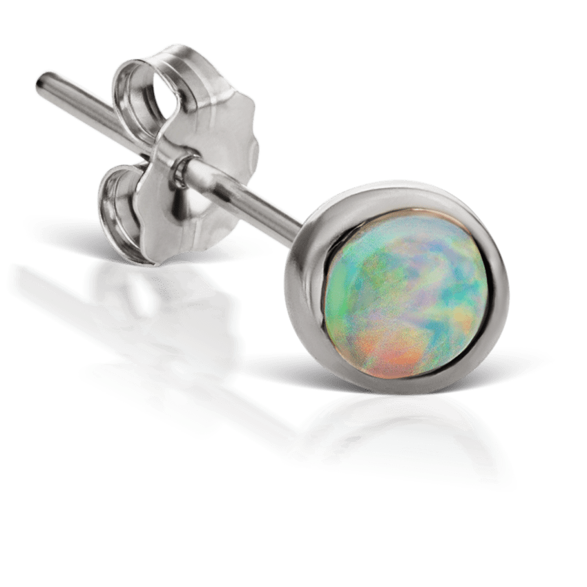Opal Stud Earring White Gold 4mm