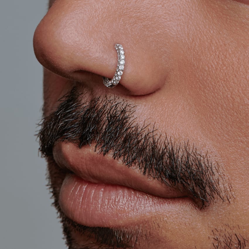Diamond Five Row Pavé Hoop Earring (Bottom Hinge) Rose Gold 8mm