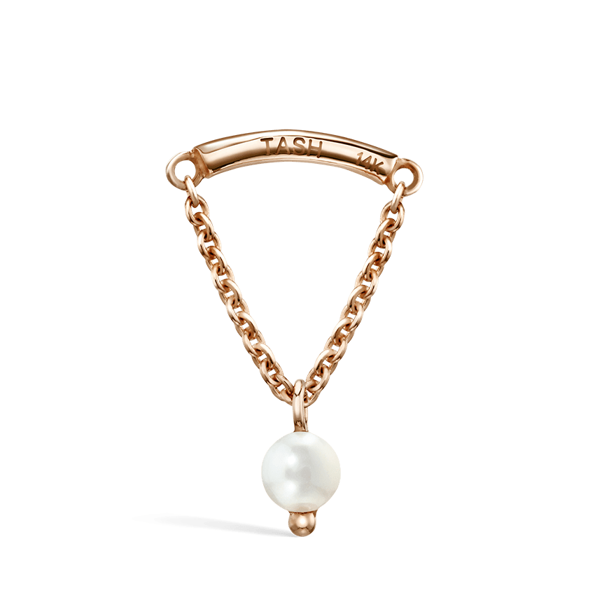 Pearl Drape Threaded Stud Earring Rose Gold 2.5mm Horizontal