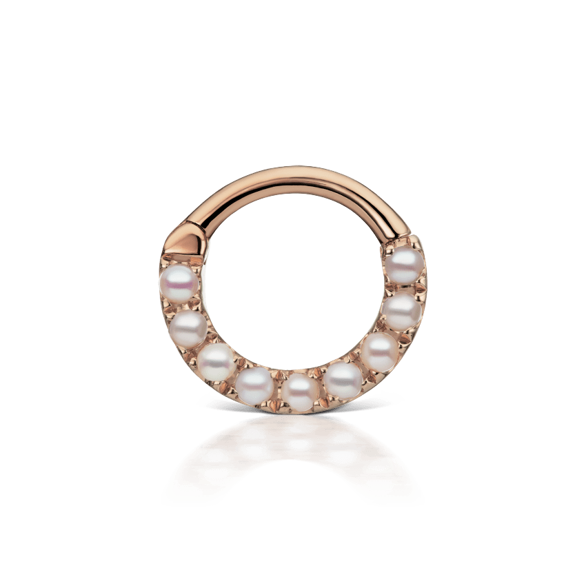 Pearl Horizontal Eternity Hoop Earring Rose Gold 6.5mm 16 Gauge = 1.3mm