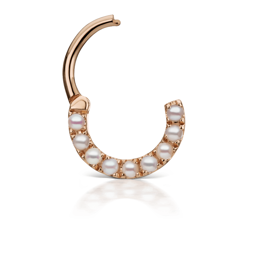 Pearl Horizontal Eternity Hoop Earring Rose Gold 6.5mm 16 Gauge = 1.3mm