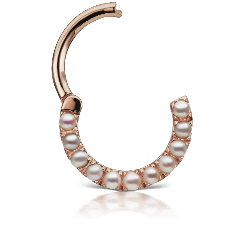 Pearl Horizontal Eternity Hoop Earring Rose Gold 8mm 16 Gauge = 1.3mm