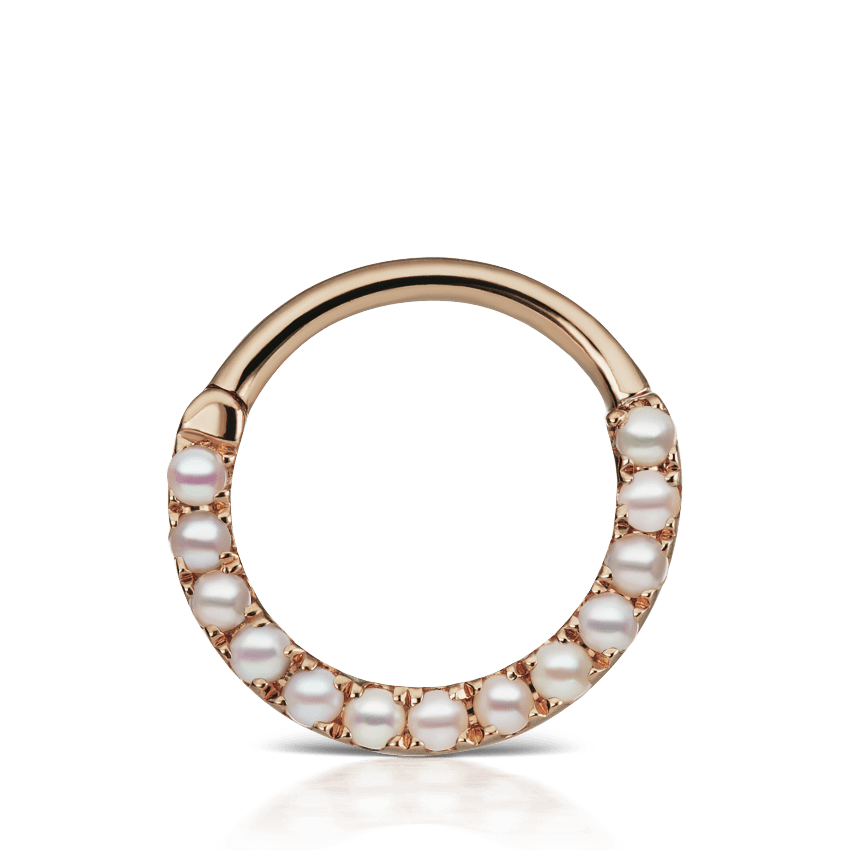 Pearl Horizontal Eternity Hoop Earring Rose Gold 9.5mm 16 Gauge = 1.3mm