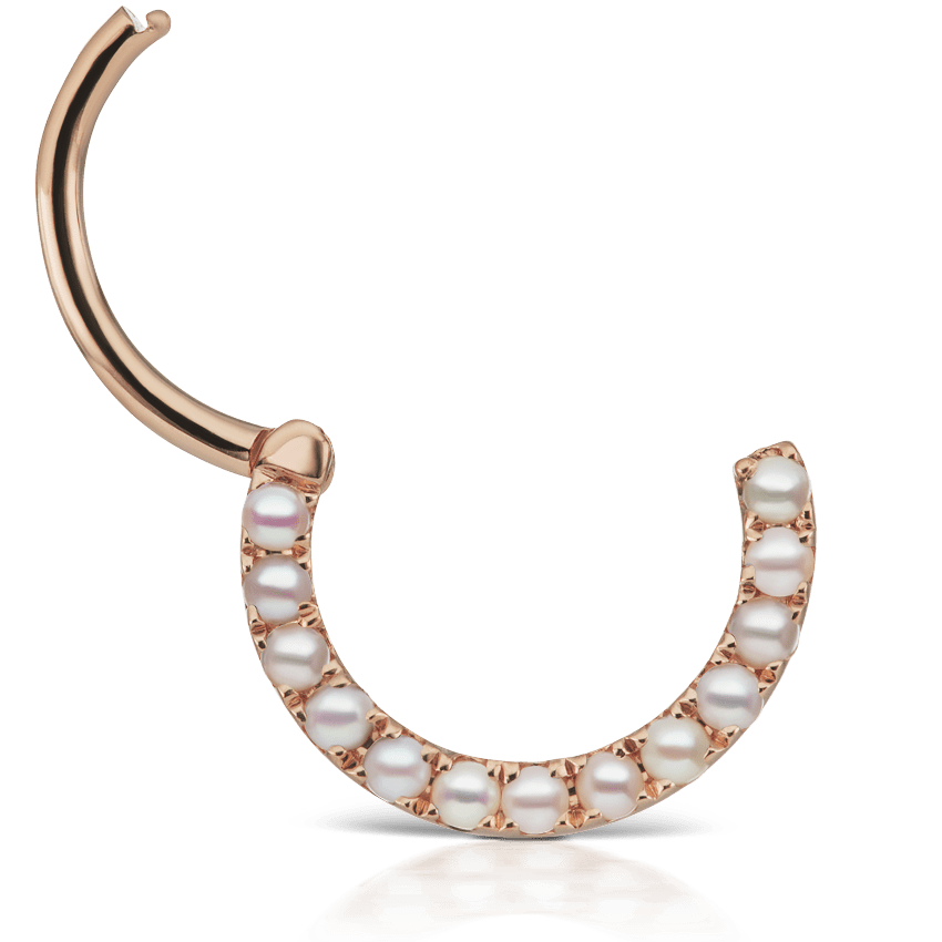 Pearl Horizontal Eternity Hoop Earring Rose Gold 9.5mm 16 Gauge = 1.3mm