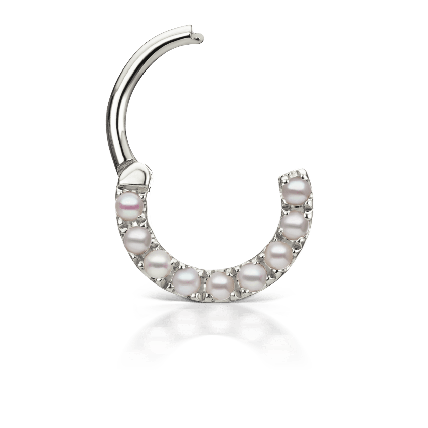 Pearl Horizontal Eternity Hoop Earring White Gold 6.5mm 16 Gauge = 1.3mm