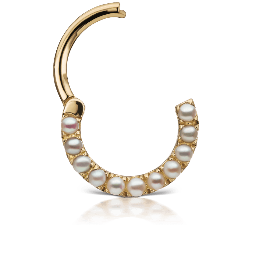 Pearl Horizontal Eternity Hoop Earring Yellow Gold 8mm 16 Gauge = 1.3mm